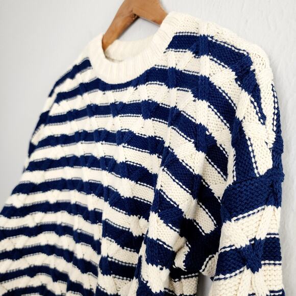 NEW Madewell Cable Knit Oversized Nautical Ecru Navy Stripe Stripe Sweater - Picture 6 of 12